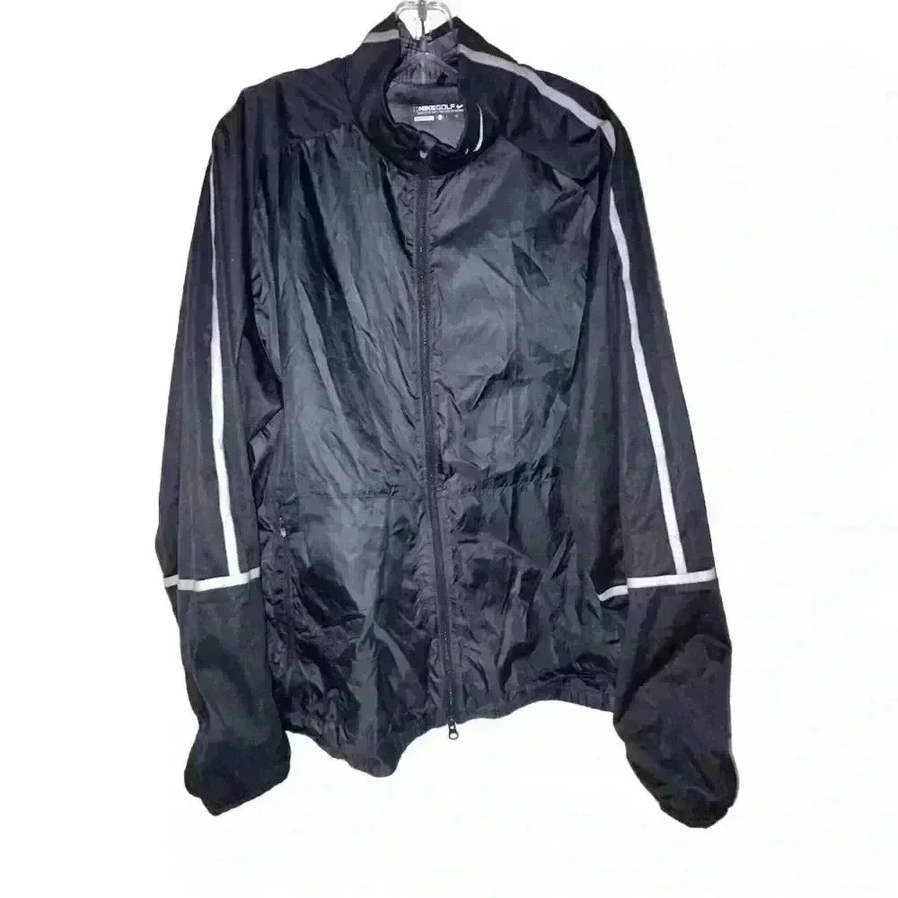 Nike Men's Golf Windbreaker Jacket Black XL Mock‎ Neck Zip-Up